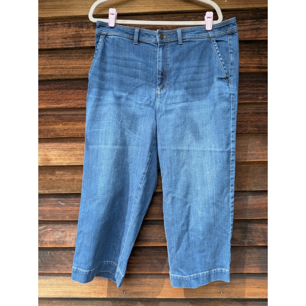 Talbots Wide Leg Crop Jeans Mid Beachy Blue Size 16W Capsule Travel Stretch